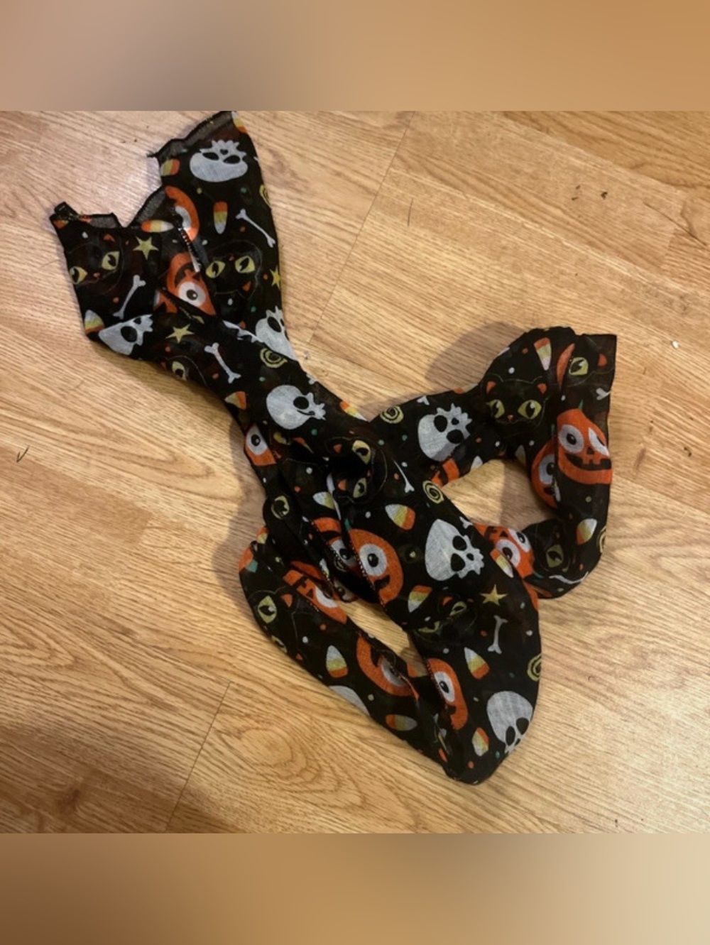 Halloween Headwrap Scarf - Black with Orange Pumpkin & White Skull Print